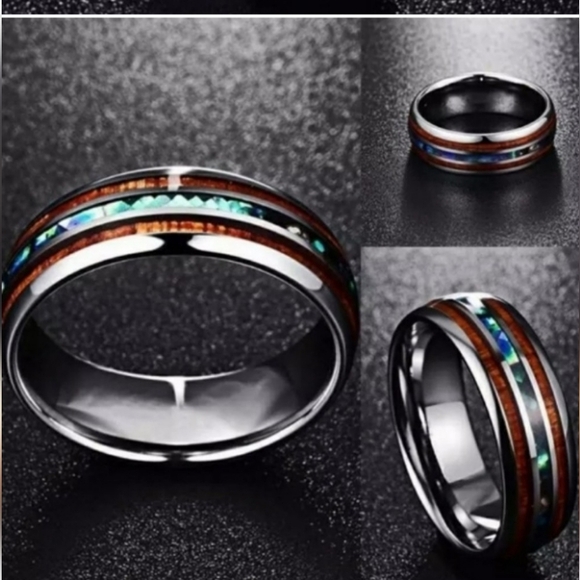 Tungsten Hawaiian KOA Wood Abalone Ring - Picture 3 of 4